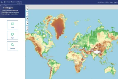 Screenshot des GRO GeoMappers, Weltkarte mit Menu auf der linken Seite zur Integration von Geo-Daten